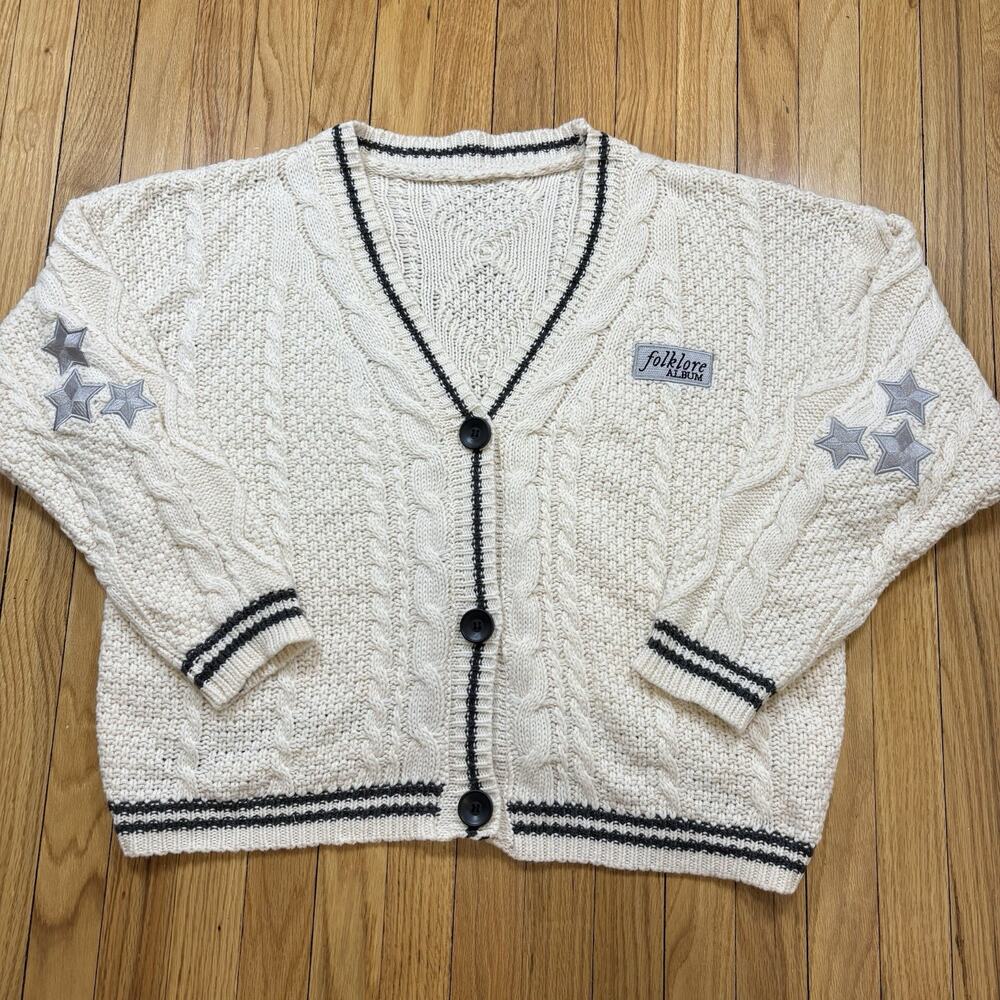 Taylor Swift Folklore Cable-Knit Star Button Front Cardigan Sweater Women's M/L